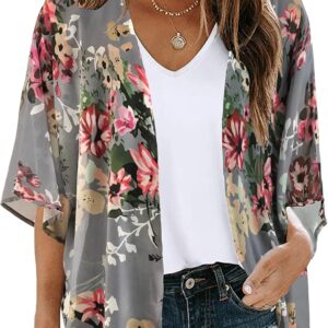 Floral Puff Sleeve Kimono Cardigan