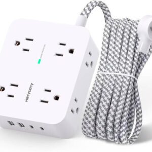 HANYCONY 8-Outlet USB Power Strip with Wall-Mount and 5ft Cord