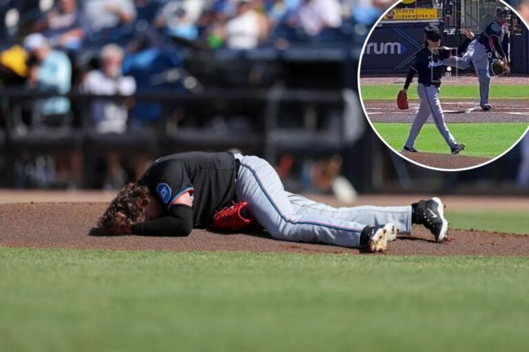 Marlins' ryan weathers takes a hard hit to the head