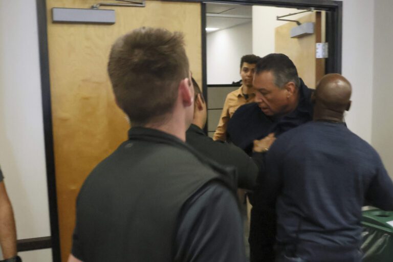 Senator's confrontation at noem's l.a. press event leads to arrest