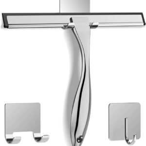 Stainless steel shower squeegee with hooks