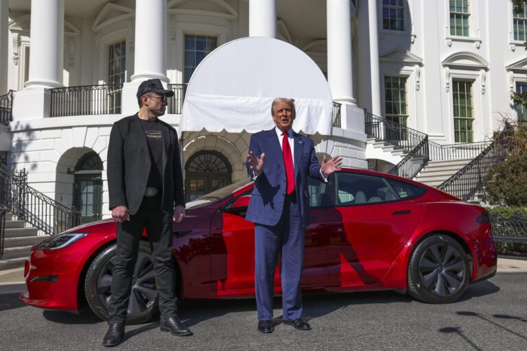 Trump weighs options on new red tesla in musk face off