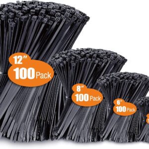 ANOSON UV-Resistant Black Cable Ties - Assorted Sizes, 400 Pack