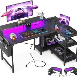 ODK 48" L-Shaped Gaming Desk with USB Charging and LED Lights