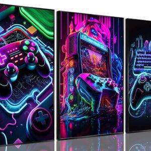 Neon Gamer Art Set of 3 - Canvas Wall Decor for Kids’ Rooms