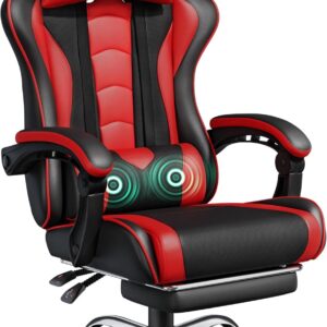 Yaheetech Ergonomic Gaming Chair with Massage Support and Footrest