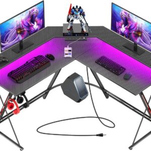 Seven Warrior L-Shaped Gaming Desk with LED & Power Outlets