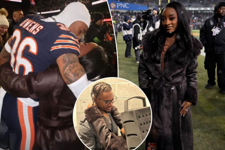 Simone Biles Celebrates Bears Victory with Husband After Thrilling Playoff Win