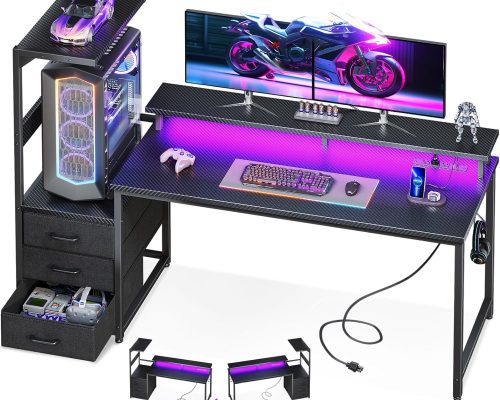 AODK 59 Gaming Desk with USB Ports & LED Lights