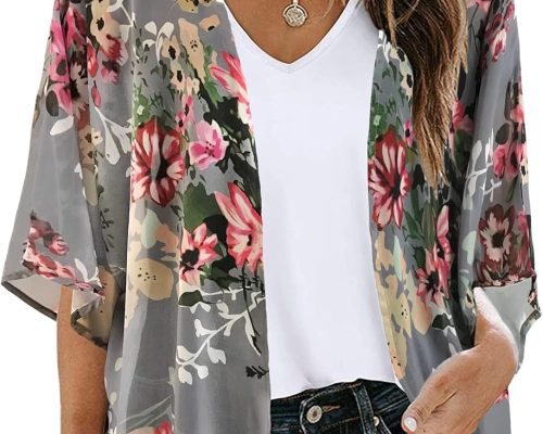 Floral Puff Sleeve Kimono Cardigan