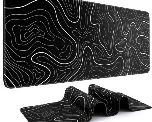 Large Gaming Mouse Pad with Anti-Slip Base - Black Topographic