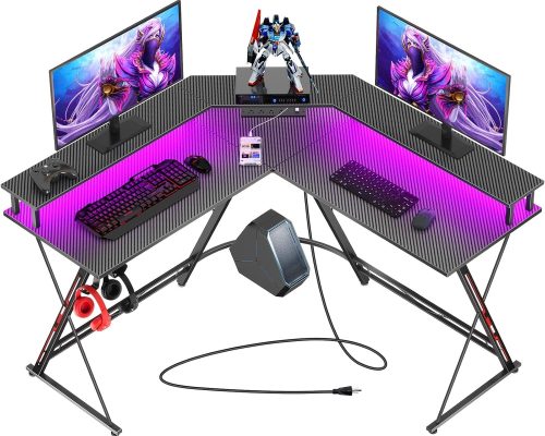 Seven Warrior L-Shaped Gaming Desk with LED & Power Outlets