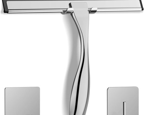 Stainless steel shower squeegee with hooks